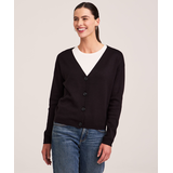 Denver Hayes Women's Double Knit Cropped Button-Up Cardigan Front_Flat