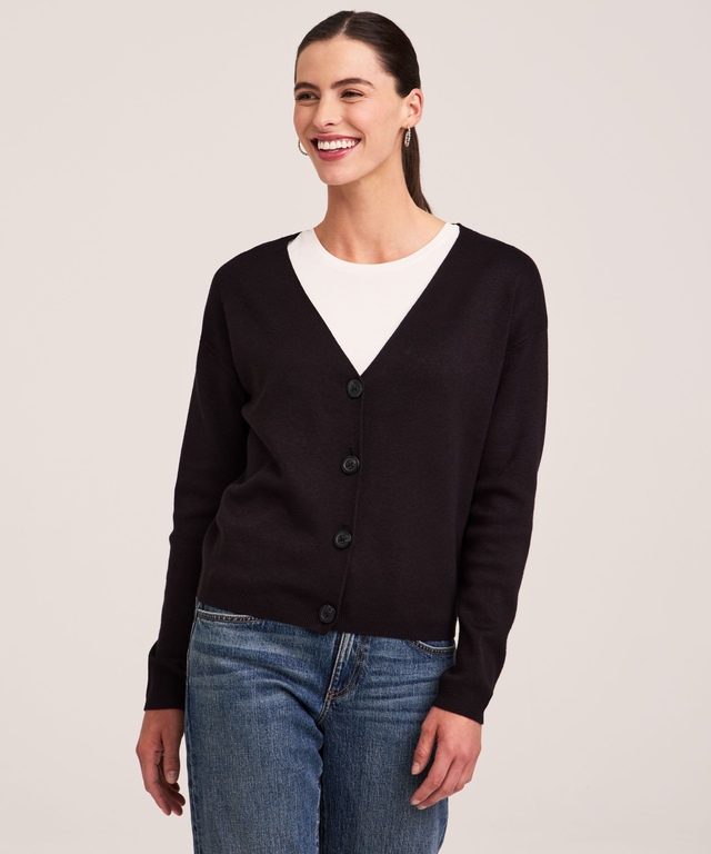 Cardigan court boutonné en tricot double pour femmes, Denver Hayes