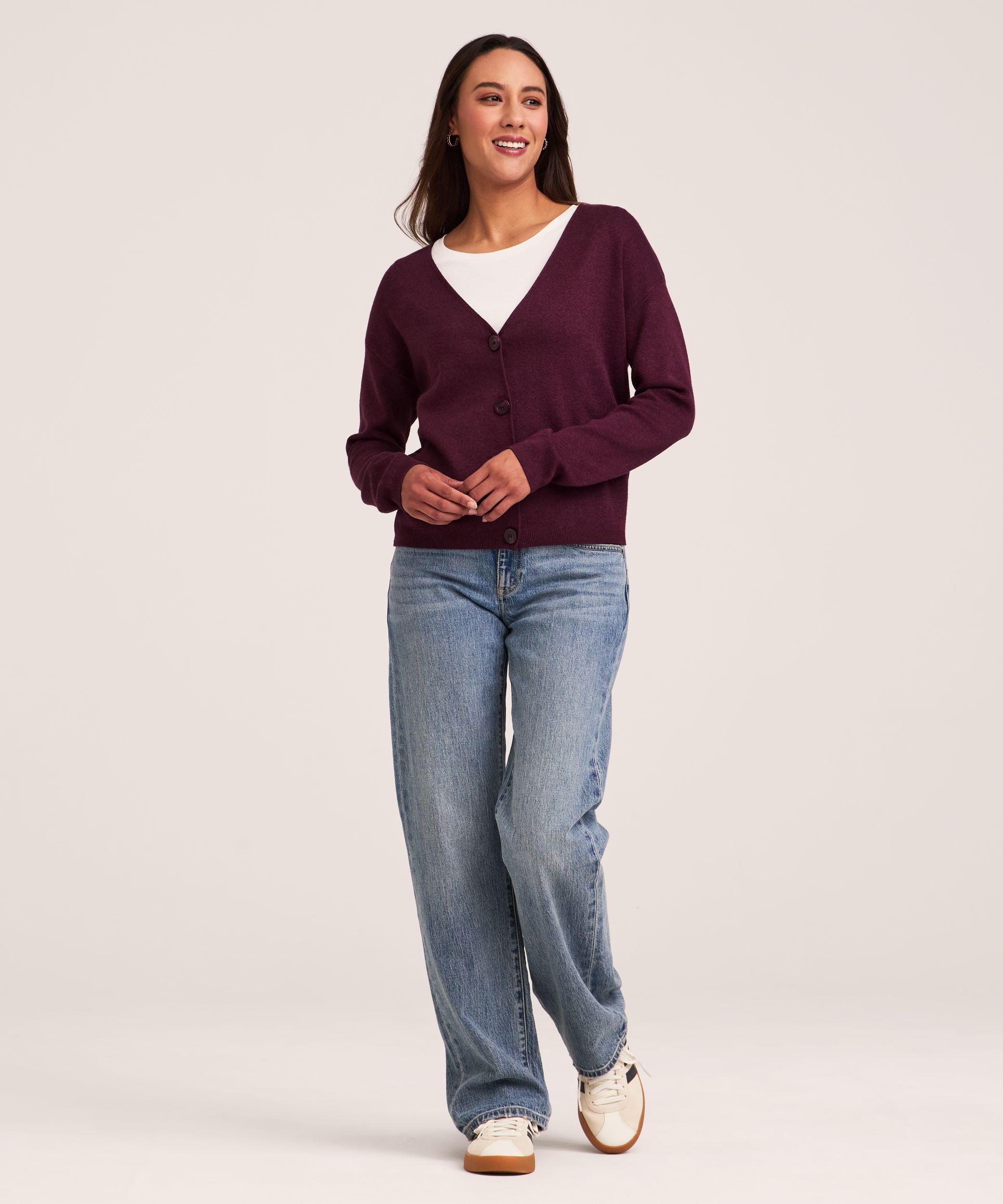 Denver Hayes Women's Double Knit Cropped Button-Up Cardigan