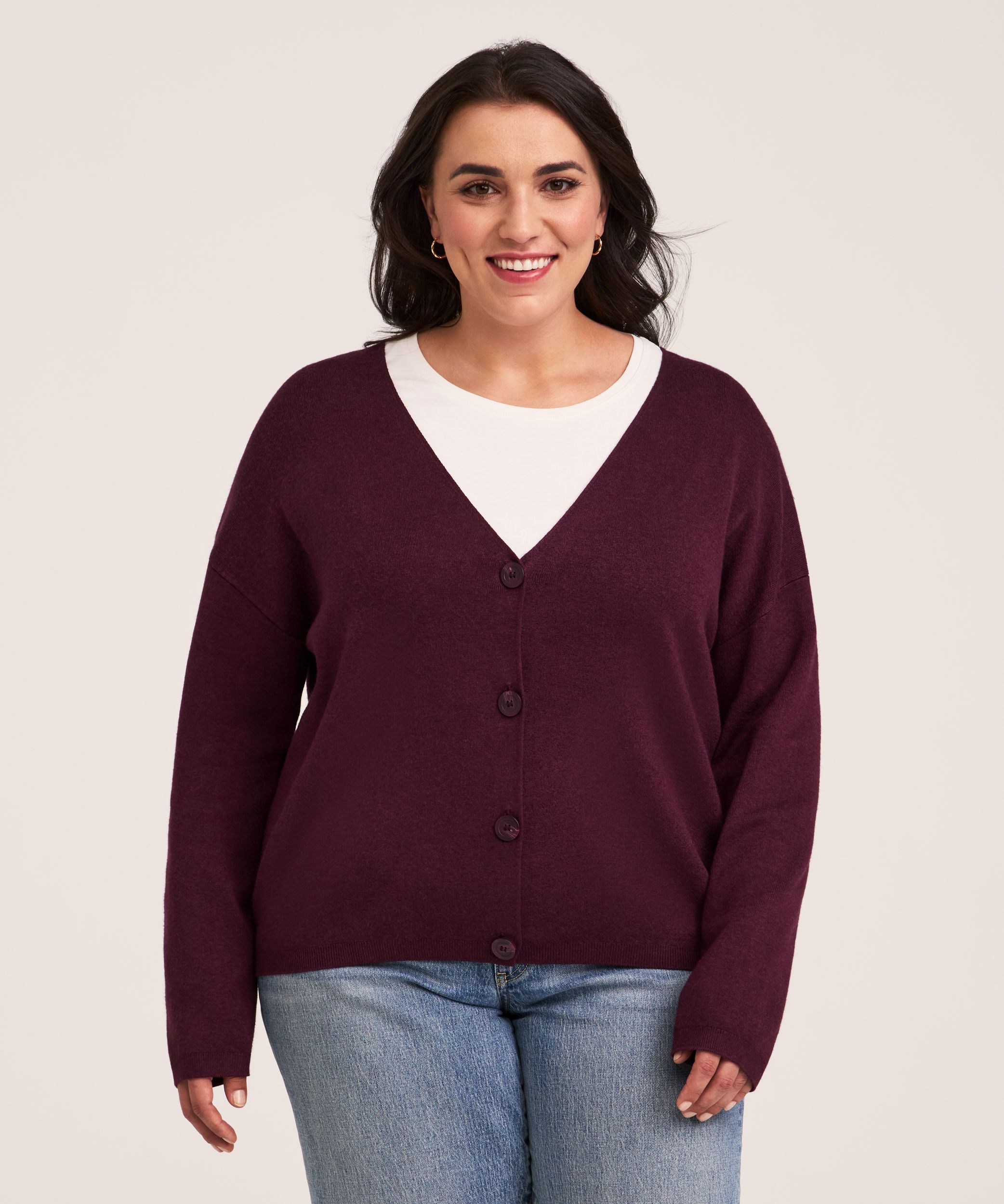 Denver Hayes Women's Double Knit Cropped Button-Up Cardigan