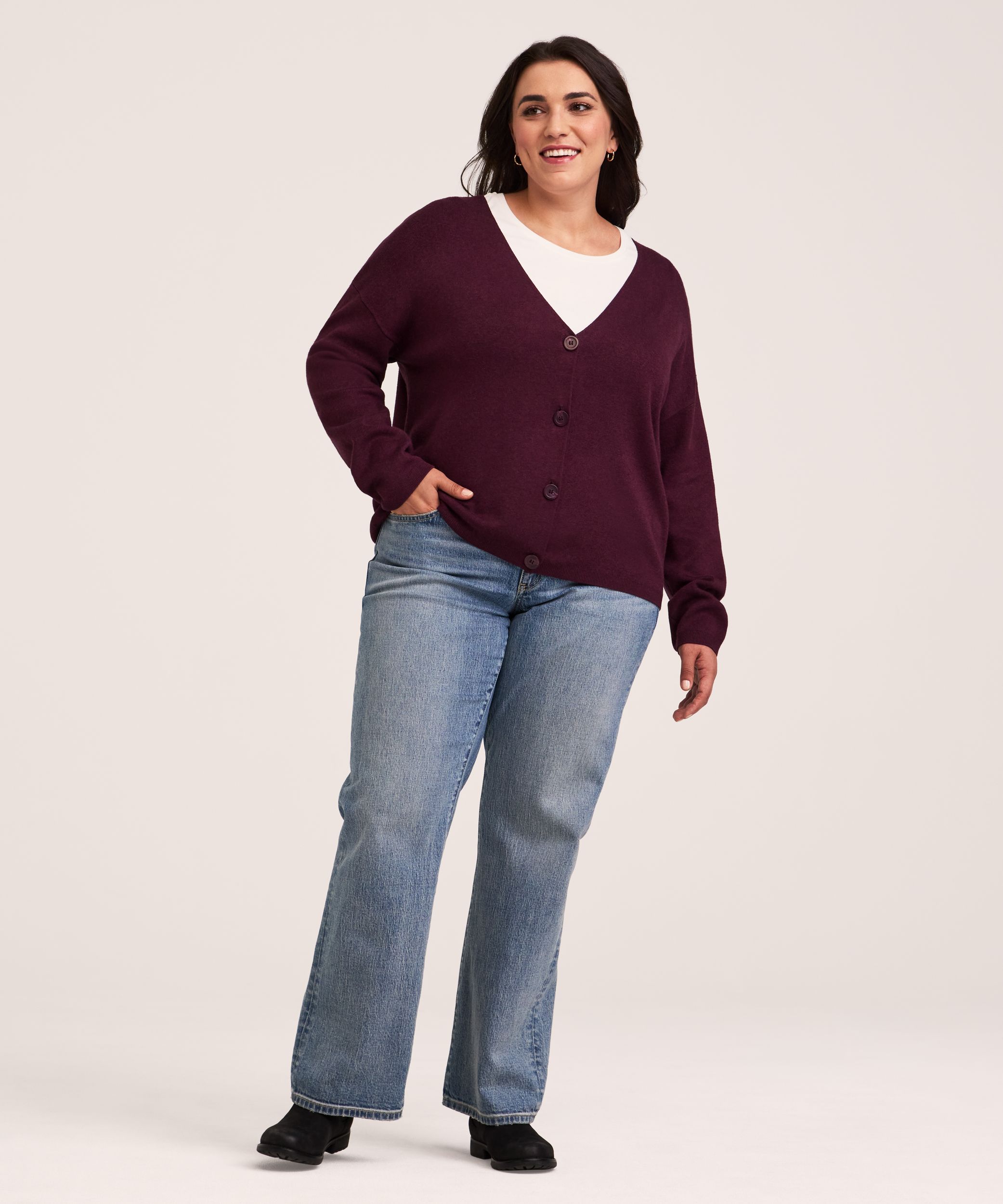 Denver Hayes Women's Double Knit Cropped Button-Up Cardigan