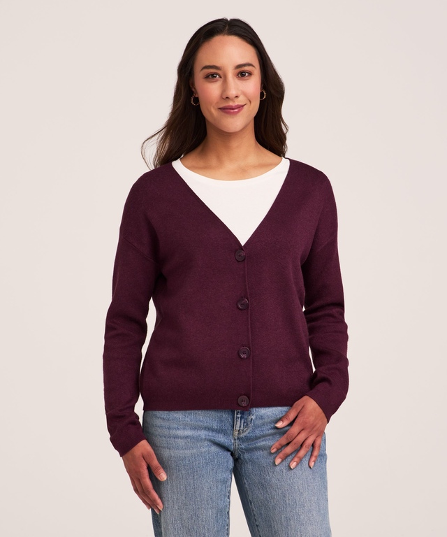 Denver Hayes Women's Double Knit Cropped Button-Up Cardigan