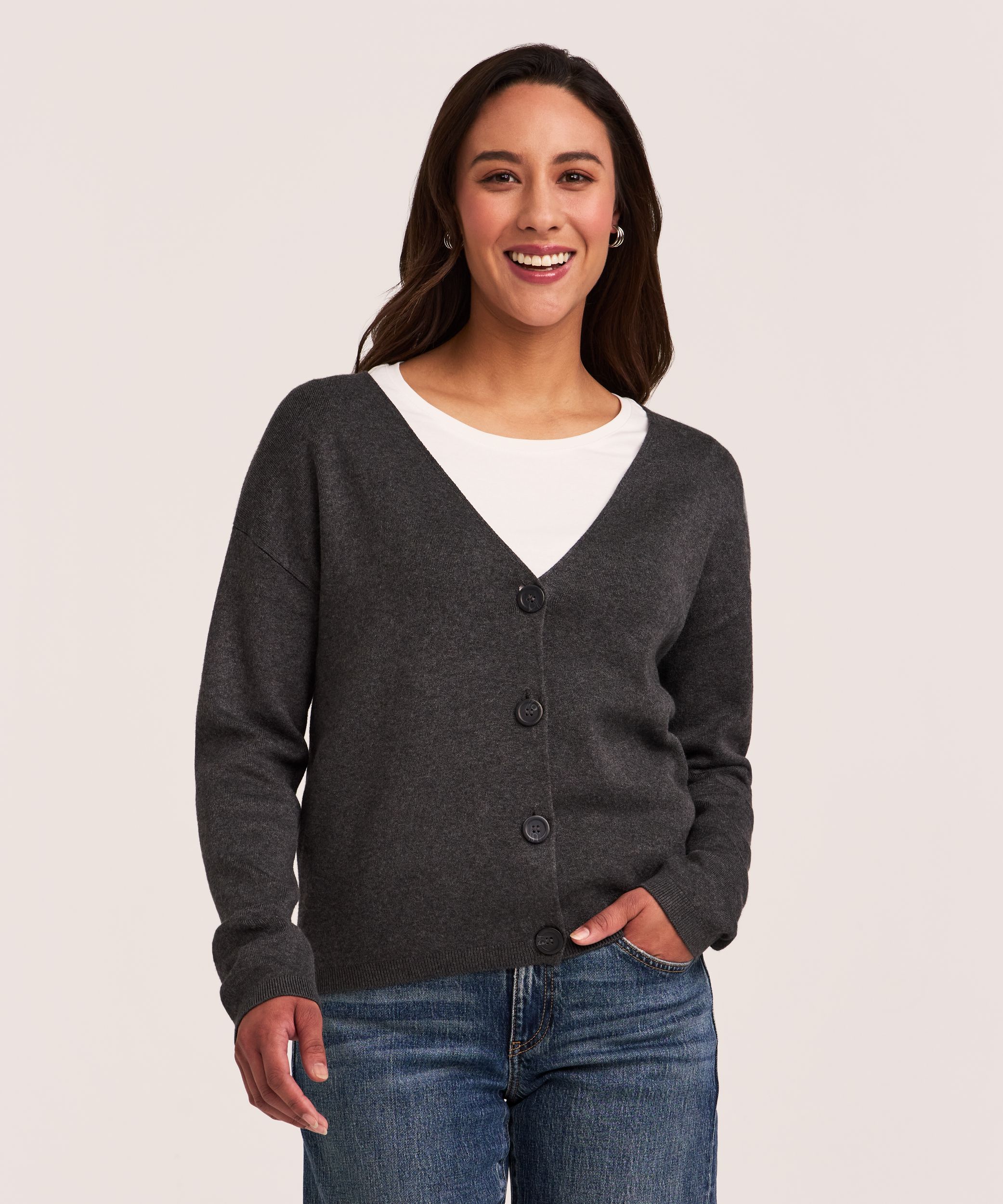 Cardigan court boutonné en tricot double pour femmes, Denver Hayes
