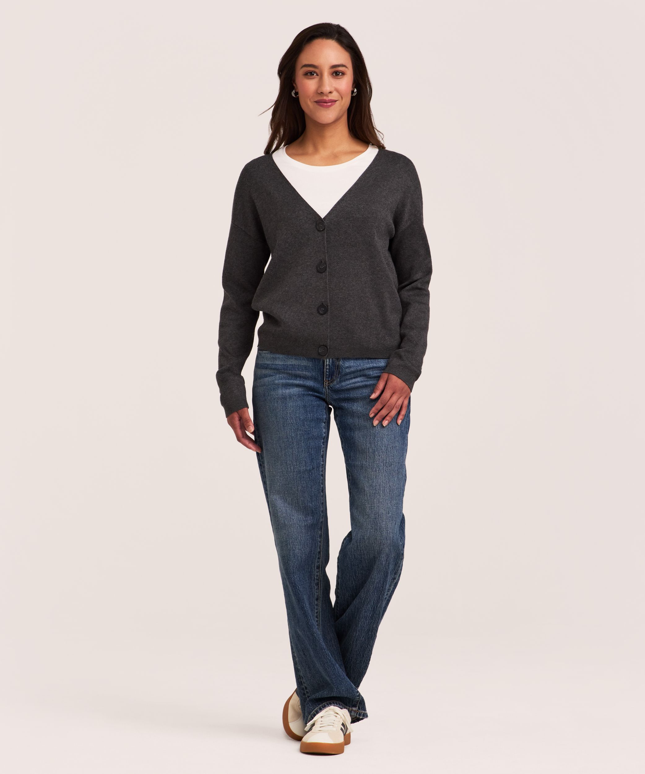Cardigan court boutonné en tricot double pour femmes, Denver Hayes