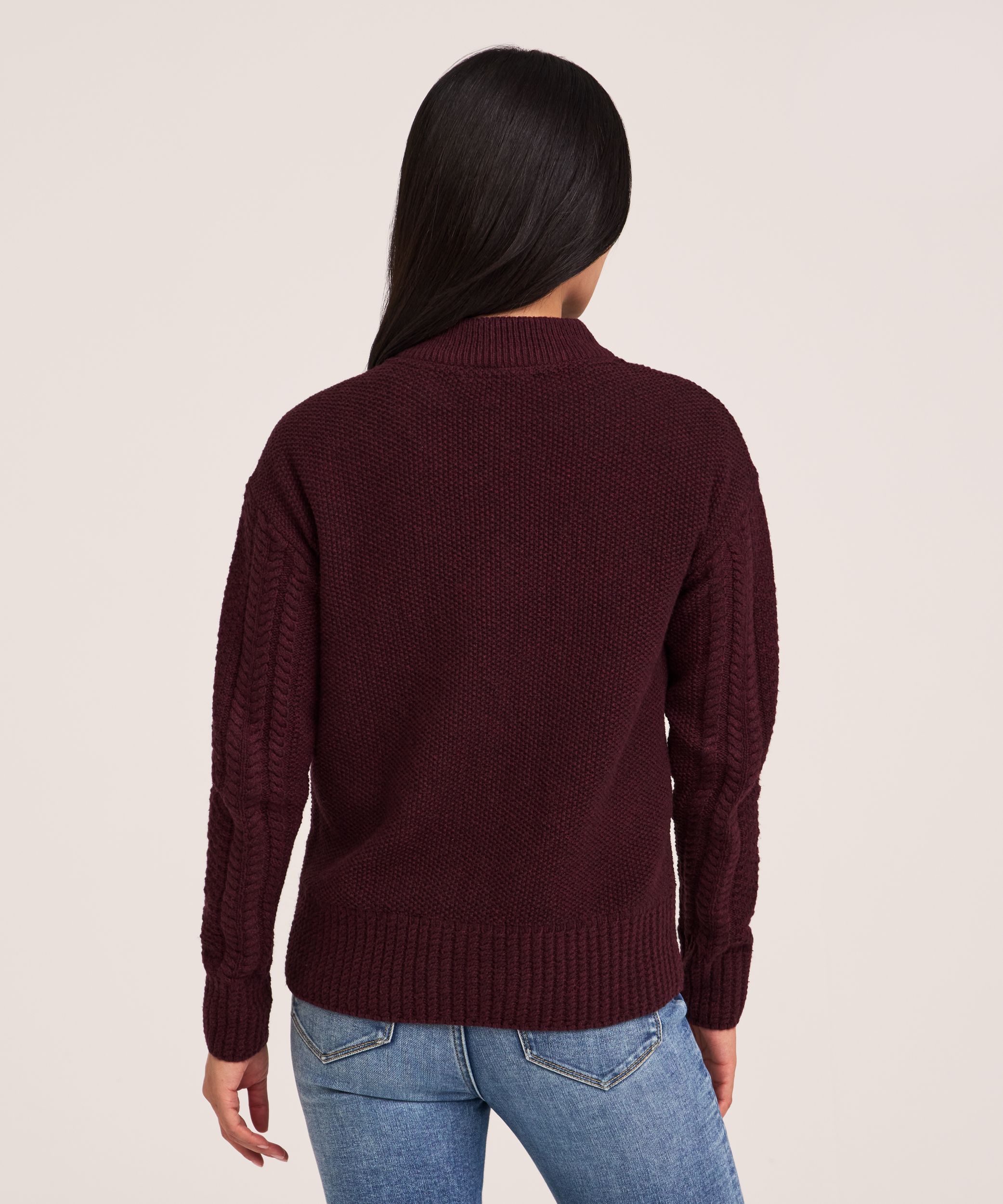 Chandail à glissière 1/4 en mélange de coton à point de torsade pour femmes, WindRiver