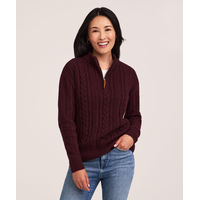 WindRiver Women's Cotton Blend 1/4 Zip Cable Pullover Sweater Front_Flat