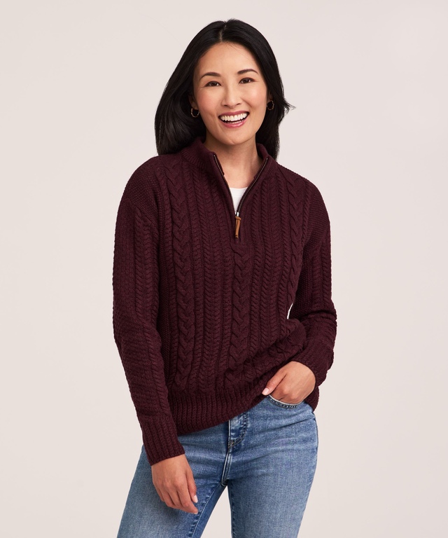 WindRiver Women's Cotton Blend 1/4 Zip Cable Pullover Sweater