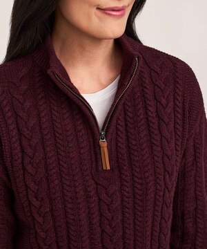 WindRiver Women's Cotton Blend 1/4 Zip Cable Pullover Sweater