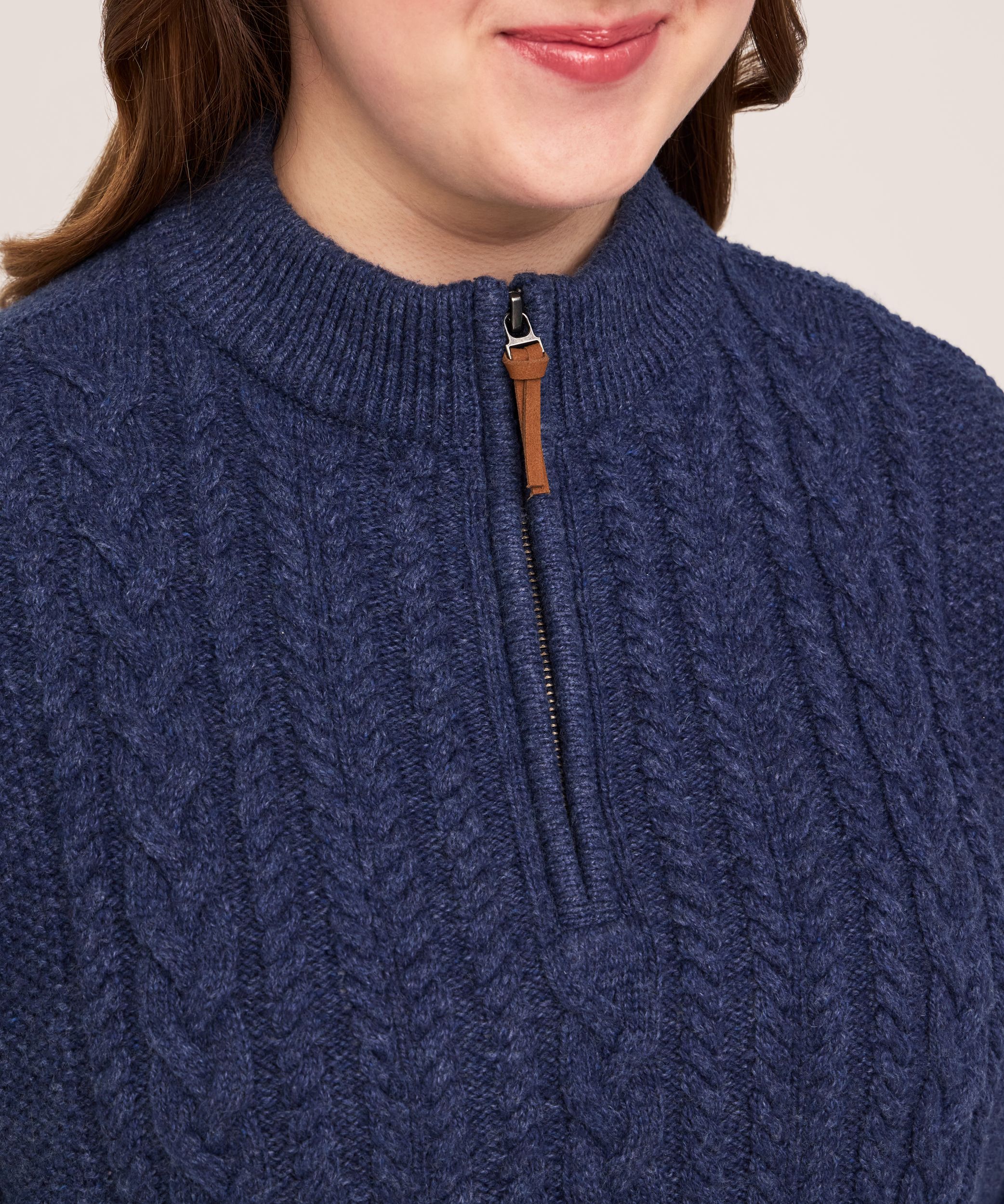 Chandail à glissière 1/4 en mélange de coton à point de torsade pour femmes, WindRiver