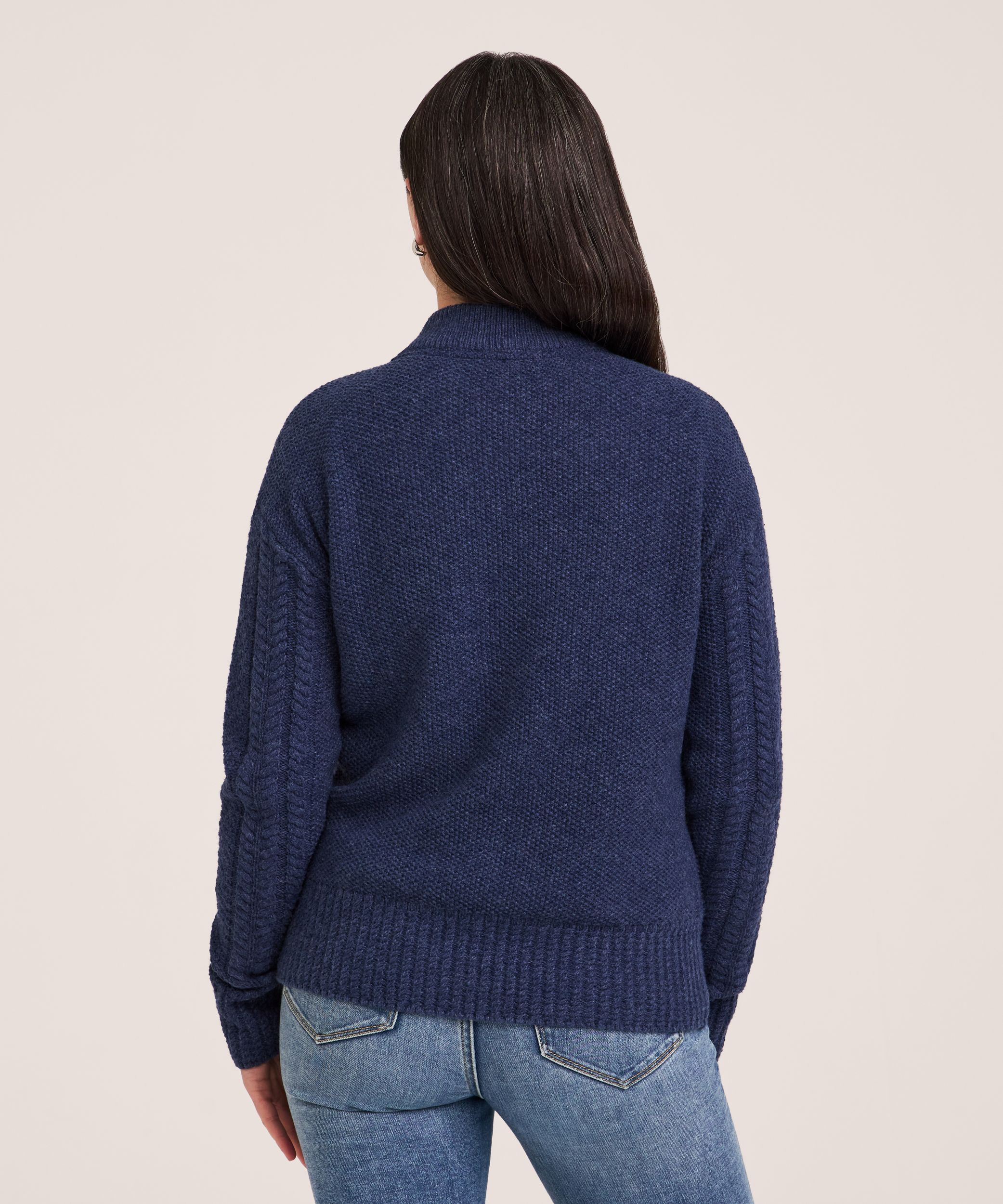 Chandail à glissière 1/4 en mélange de coton à point de torsade pour femmes, WindRiver