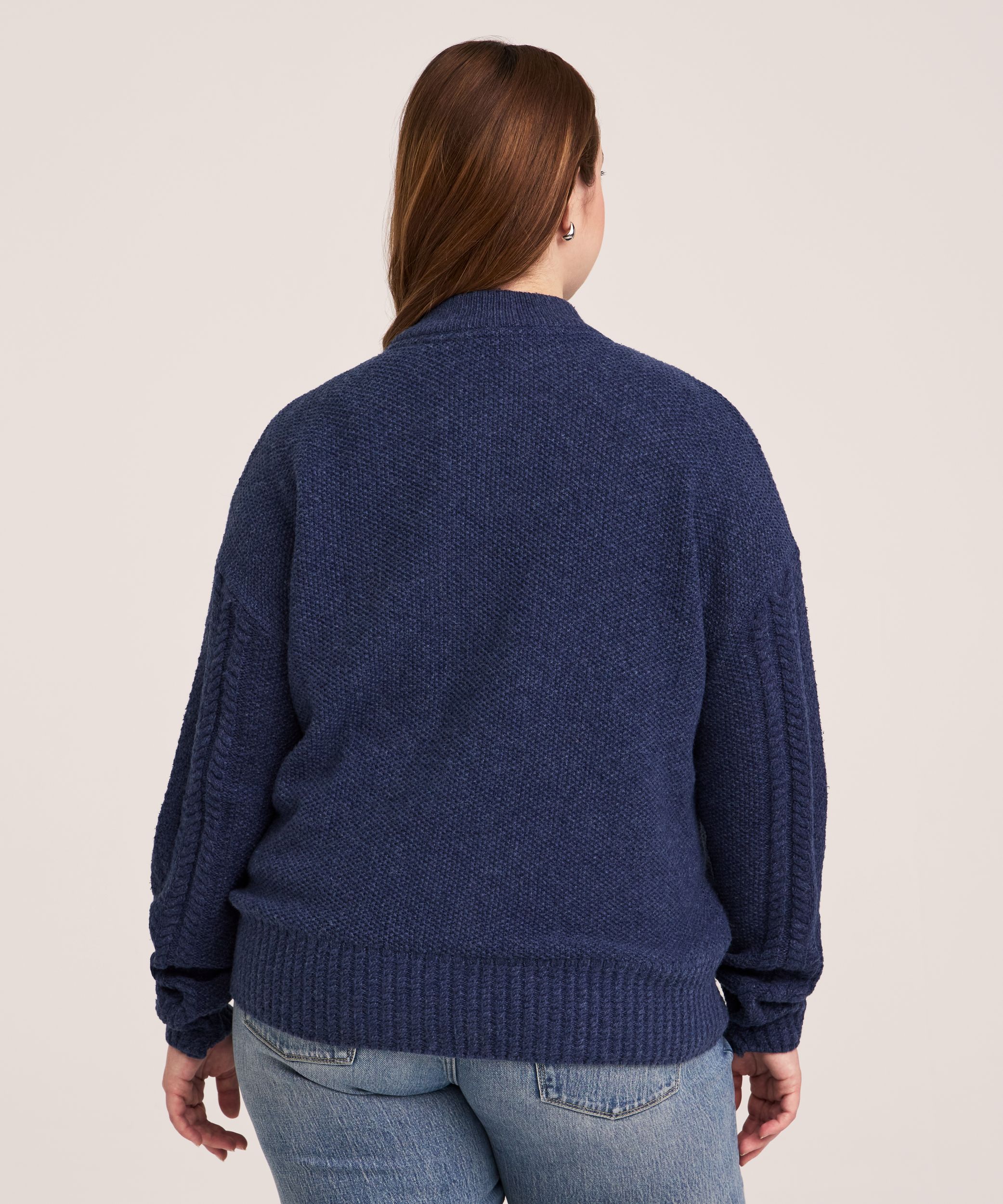 Chandail à glissière 1/4 en mélange de coton à point de torsade pour femmes, WindRiver