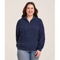 Chandail à glissière 1/4 en mélange de coton à point de torsade pour femmes, WindRiver