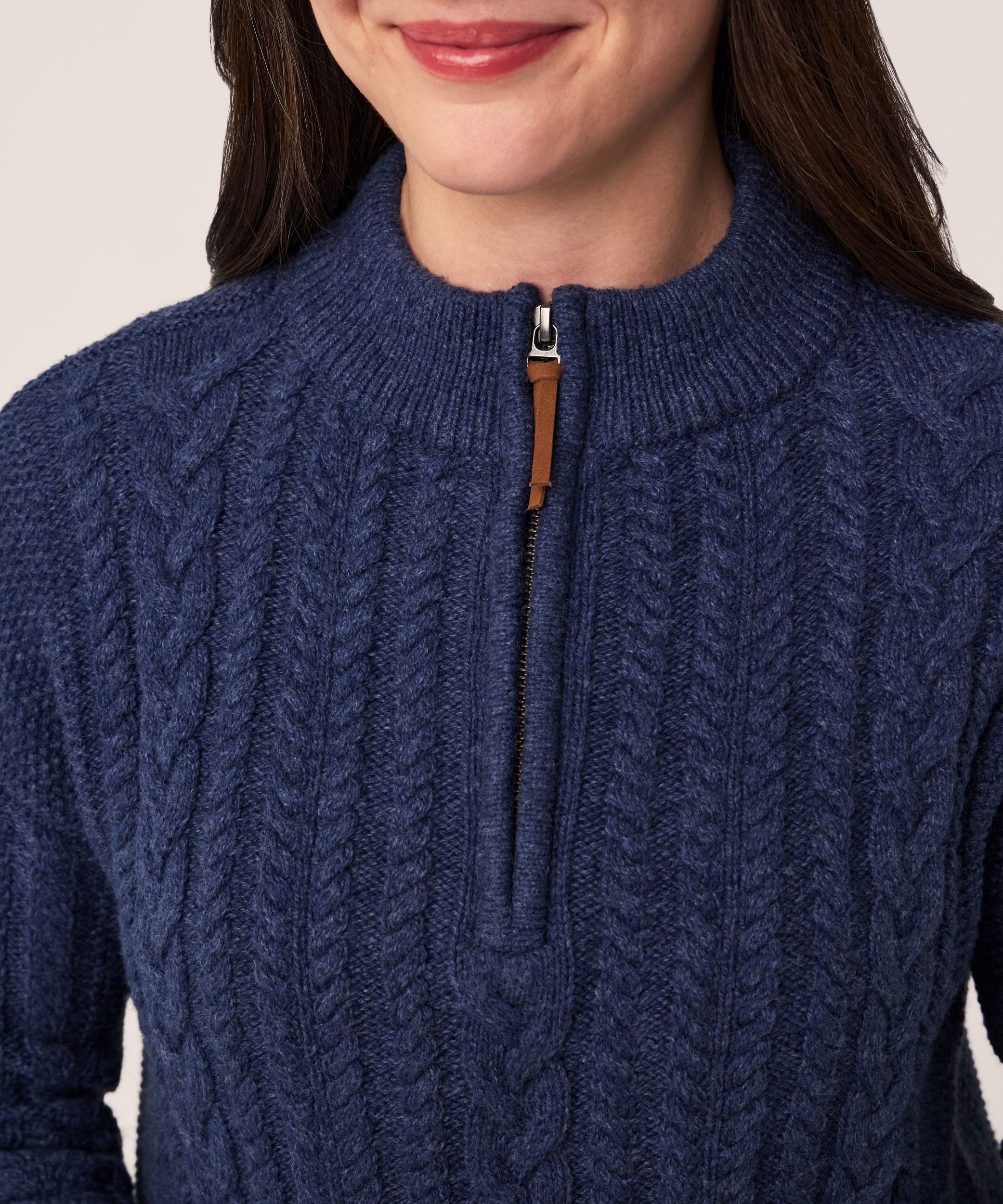 Chandail à glissière 1/4 en mélange de coton à point de torsade pour femmes, WindRiver