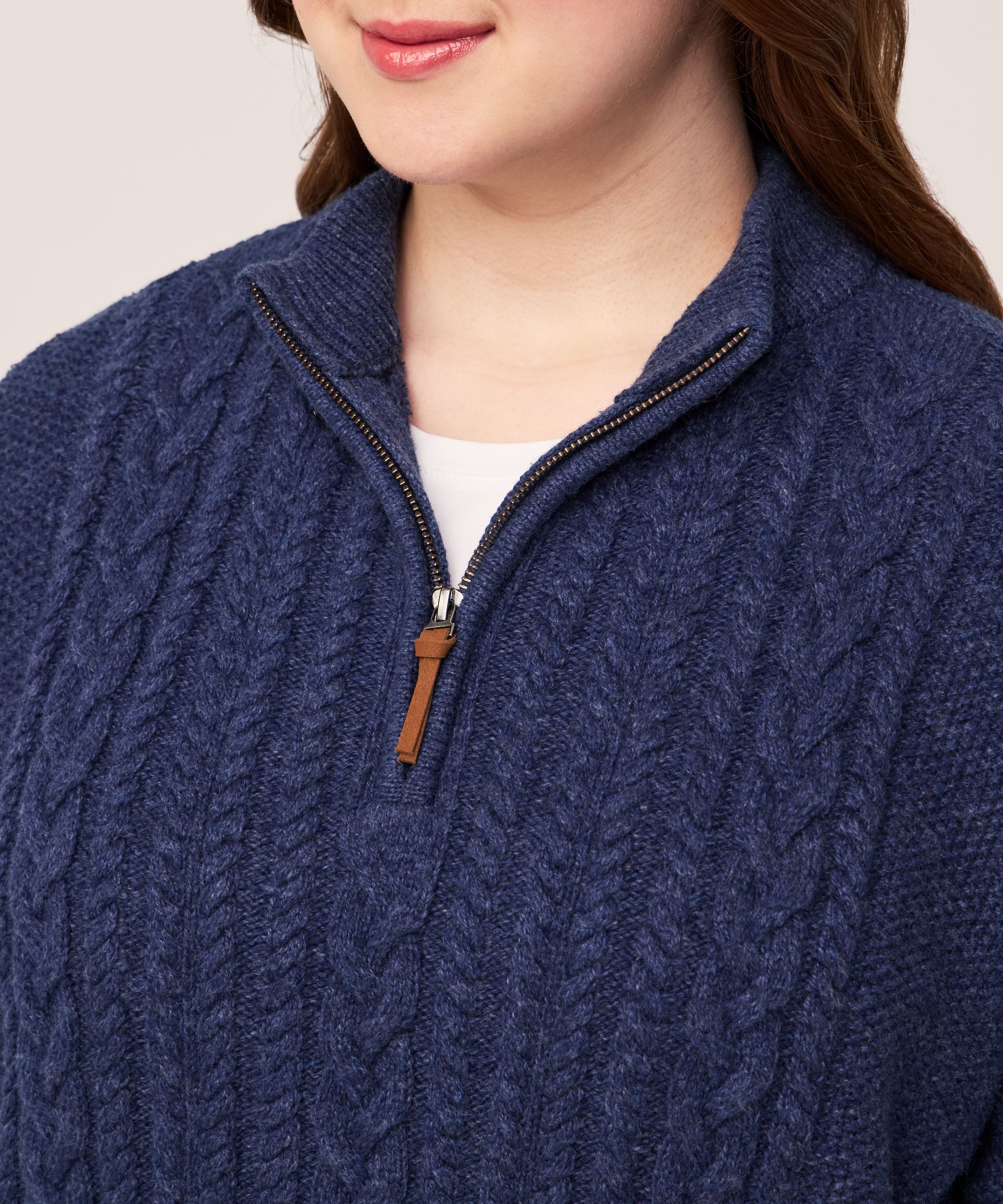 Chandail à glissière 1/4 en mélange de coton à point de torsade pour femmes, WindRiver