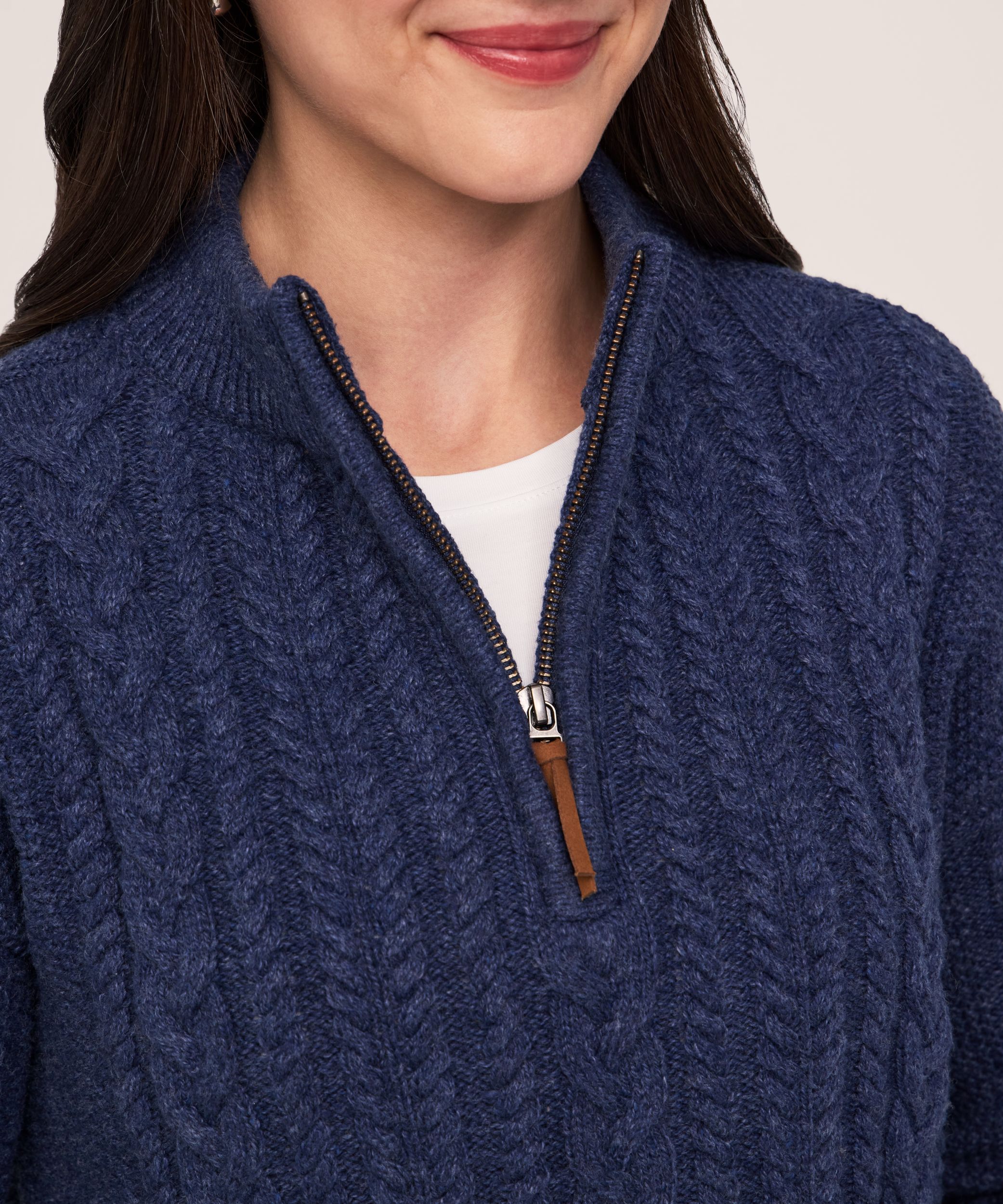 Chandail à glissière 1/4 en mélange de coton à point de torsade pour femmes, WindRiver