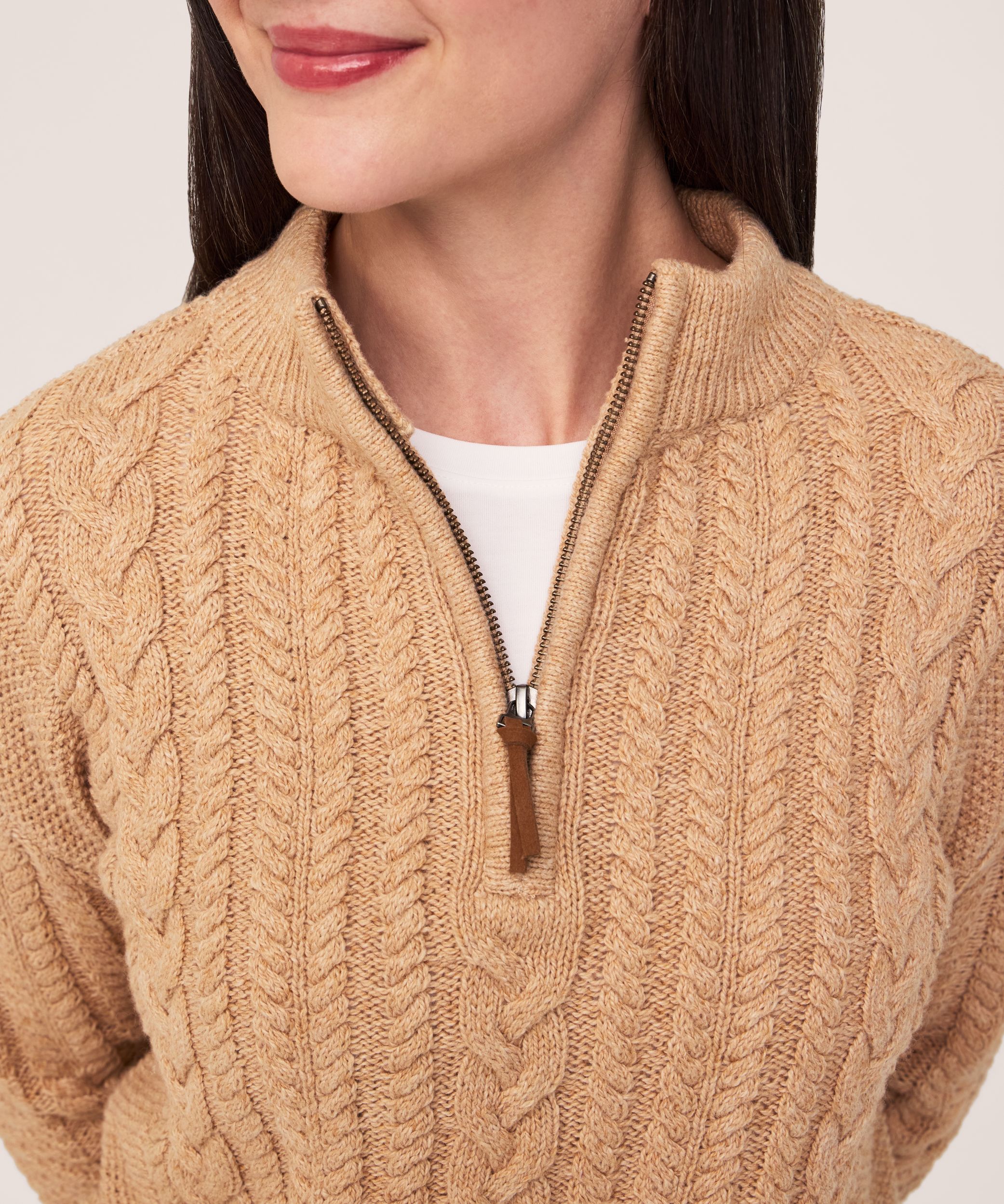 Chandail à glissière 1/4 en mélange de coton à point de torsade pour femmes, WindRiver