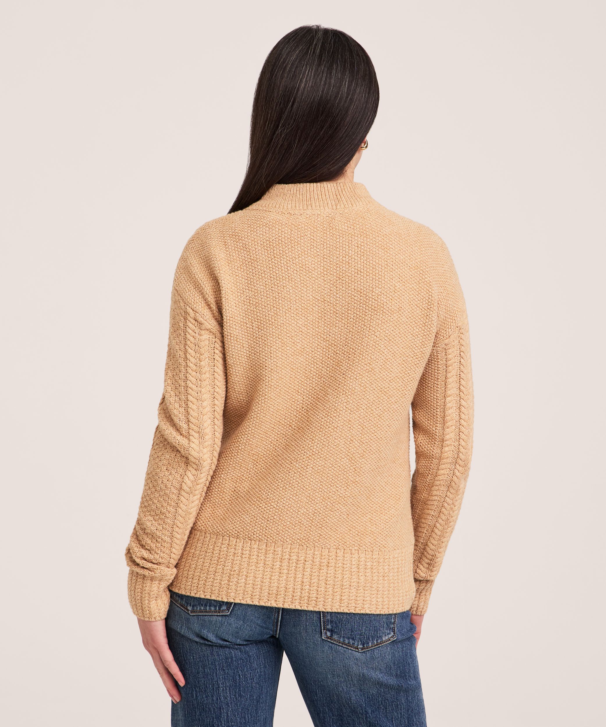 Chandail à glissière 1/4 en mélange de coton à point de torsade pour femmes, WindRiver