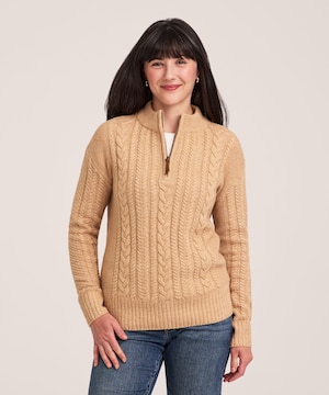 WindRiver Women''s Cotton Blend 1/4 Zip Cable Pullover Sweater