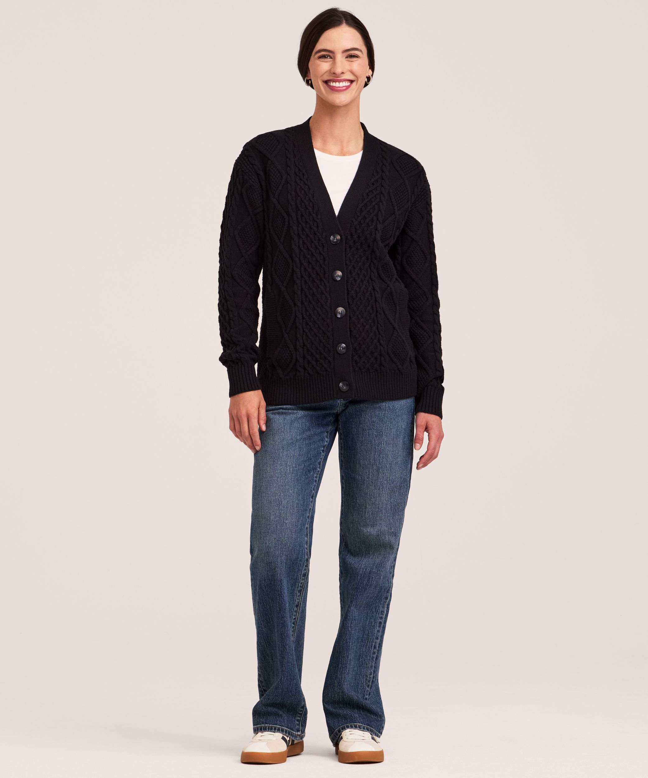 Cardigan à maille torsadée en mélange de coton pour femmes, WindRiver