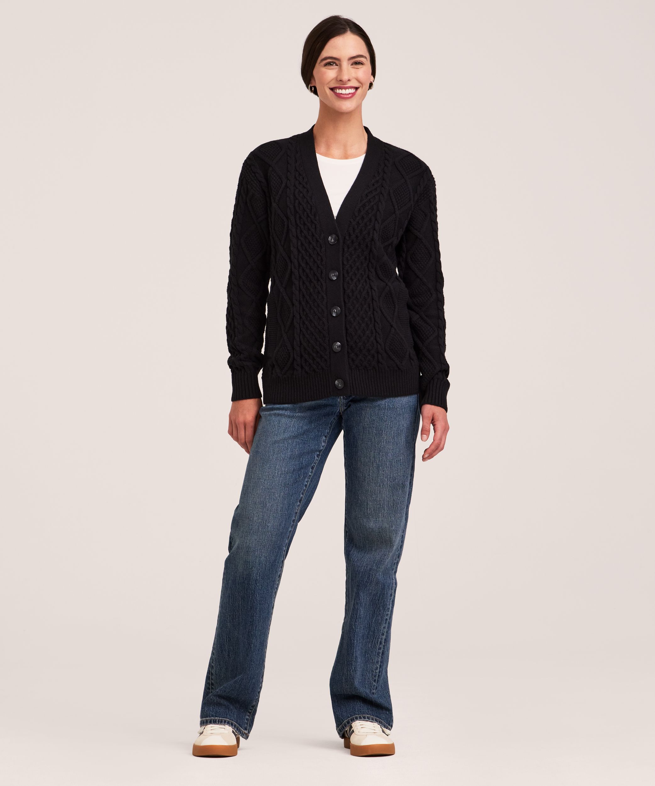 Cardigan à maille torsadée en mélange de coton pour femmes, WindRiver