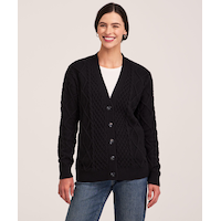 WindRiver Women's Cotton Blend Cable Cardigan Front_Flat