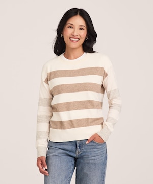 Denver Hayes Women's Everyday Cotton Relaxed Crewneck with Slits Pullover Sweater