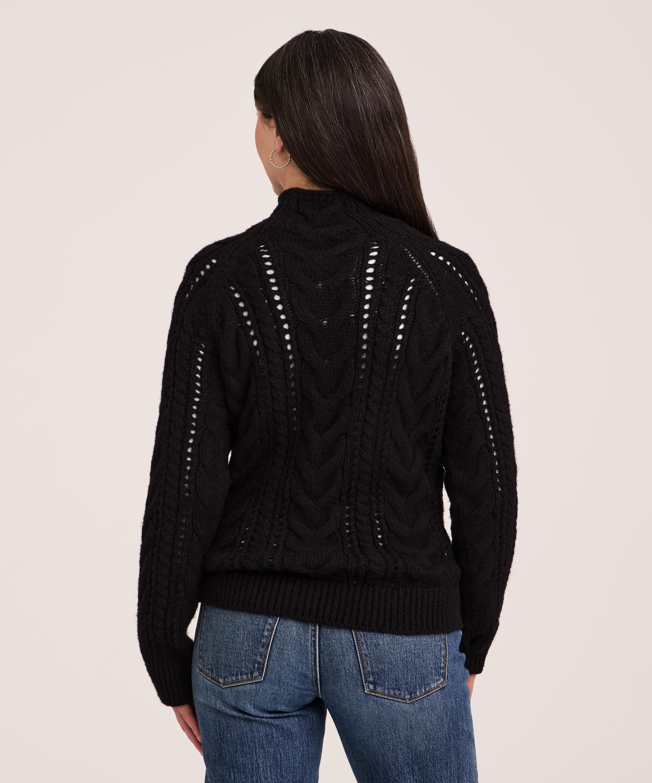 Chandail en mélange de laine à motif torsadé ajouré et à col cheminée pour femmes, Denver Hayes