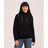 Denver Hayes Women's Wool Blend Mockneck Cable Pointelle Pullover Sweater Front_Flat