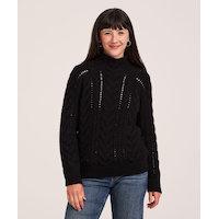 Denver Hayes Women's Wool Blend Mockneck Cable Pointelle Pullover Sweater Front_Flat
