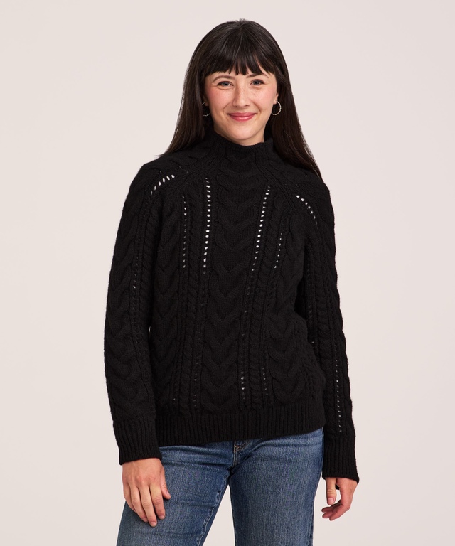 Denver Hayes Women's Wool Blend Mockneck Cable Pointelle Pullover Sweater