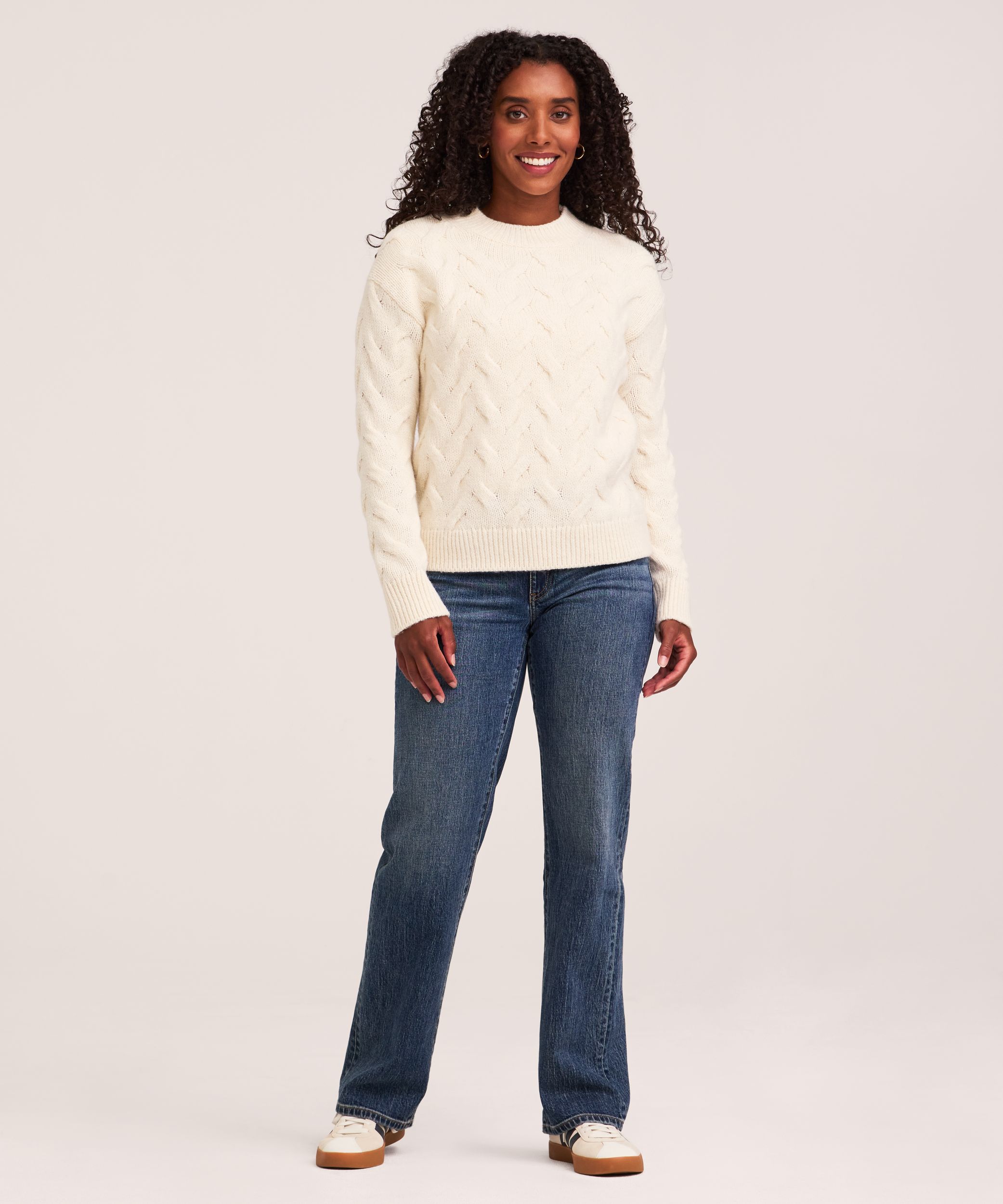 Chandail en tricot torsadé et côtelé à col cheminée pour femmes, Denver Hayes