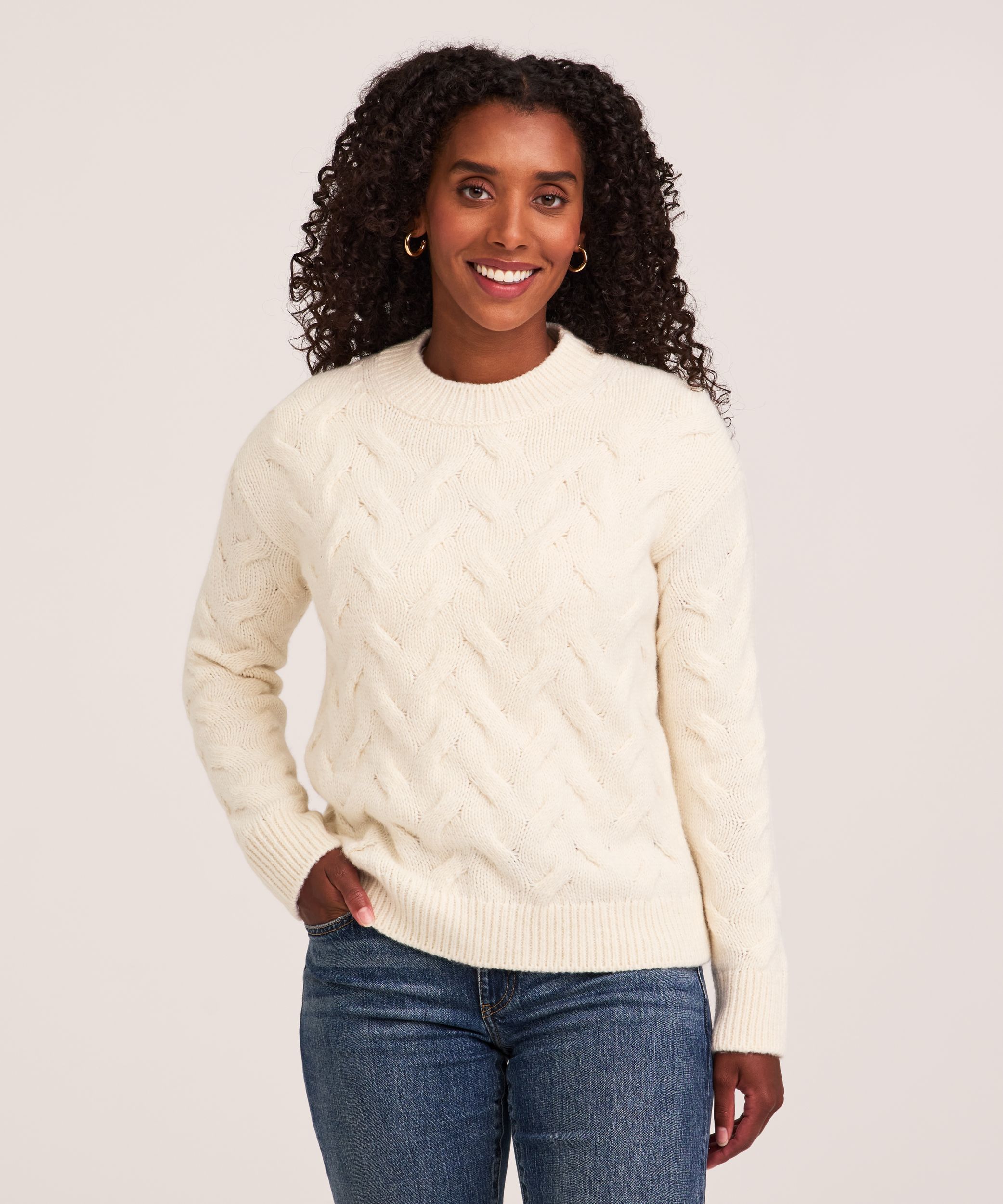 Chandail en tricot torsadé et côtelé à col cheminée pour femmes, Denver Hayes