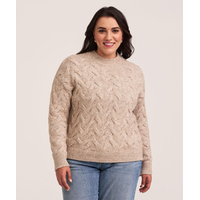 Denver Hayes Women's Ribbed Mock Neck Cable Pullover Sweater