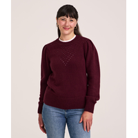 Denver Hayes Women's Soft Cozy Puff Sleeve Pointelle Stitch Pullover Sweater Front_Flat