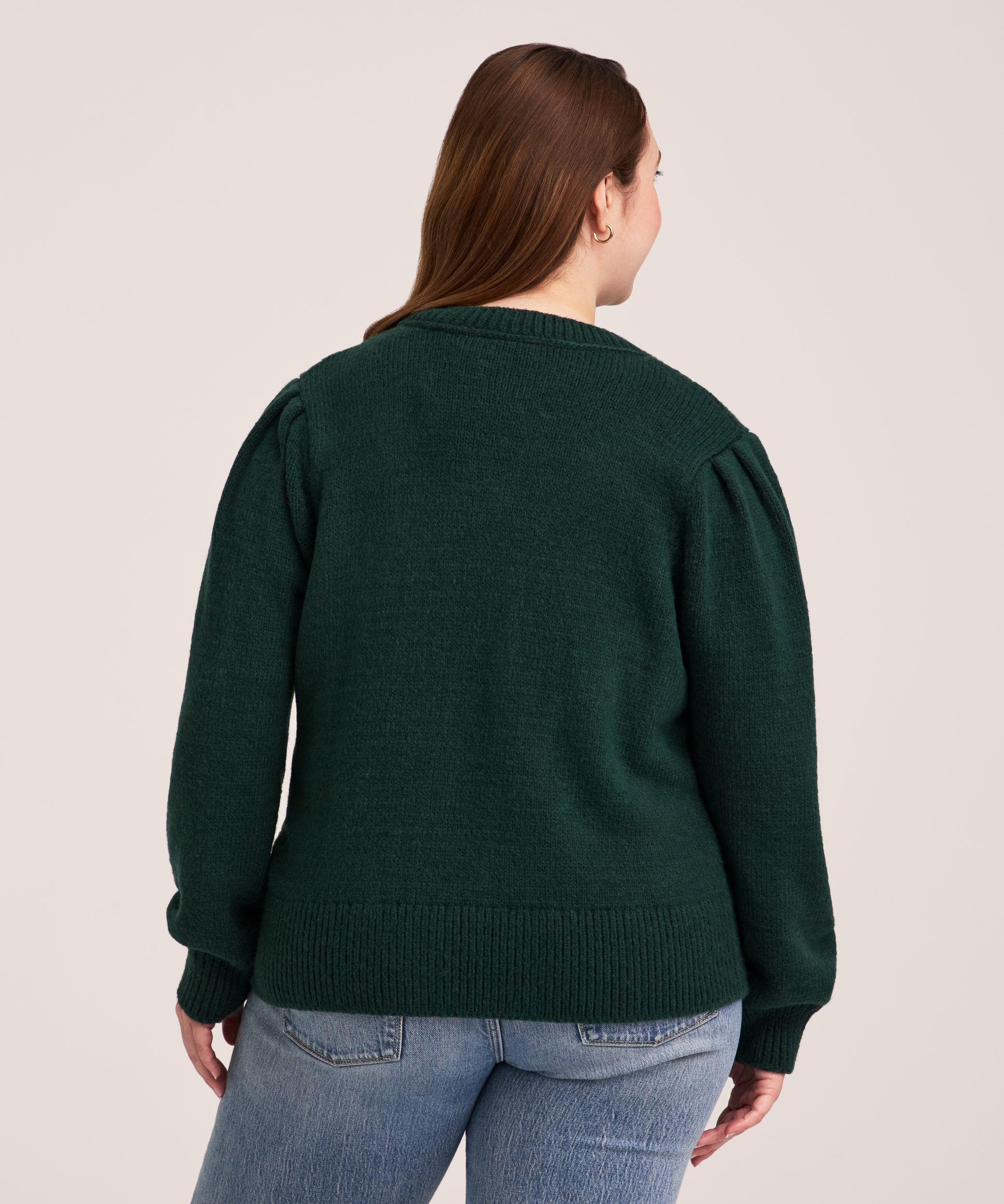 Denver Hayes Women's Soft Cozy Puff Sleeve Pointelle Stitch Pullover Sweater