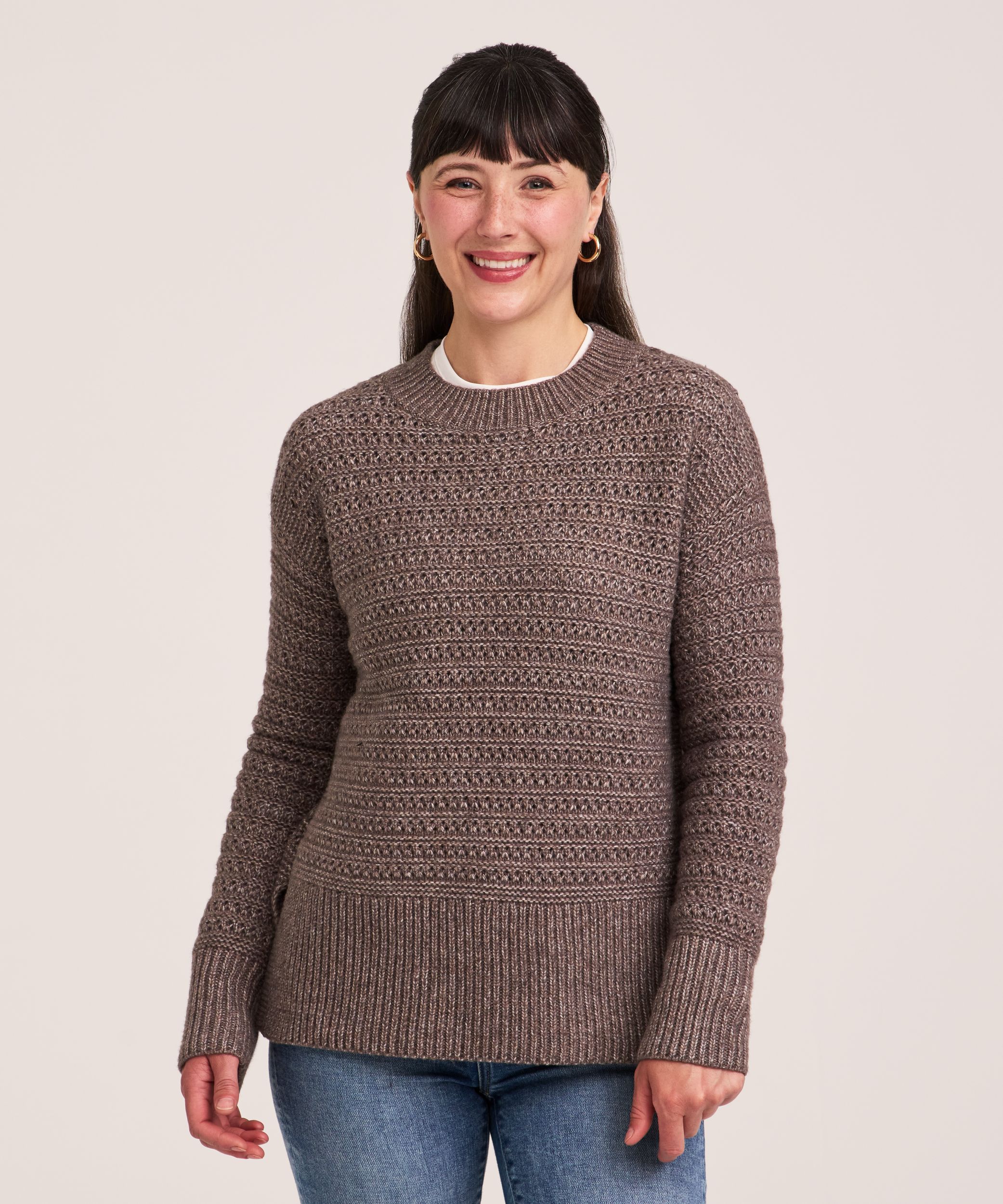 Denver Hayes Women's Soft Cozy Crewneck Mixed Stitch Pullover Sweater