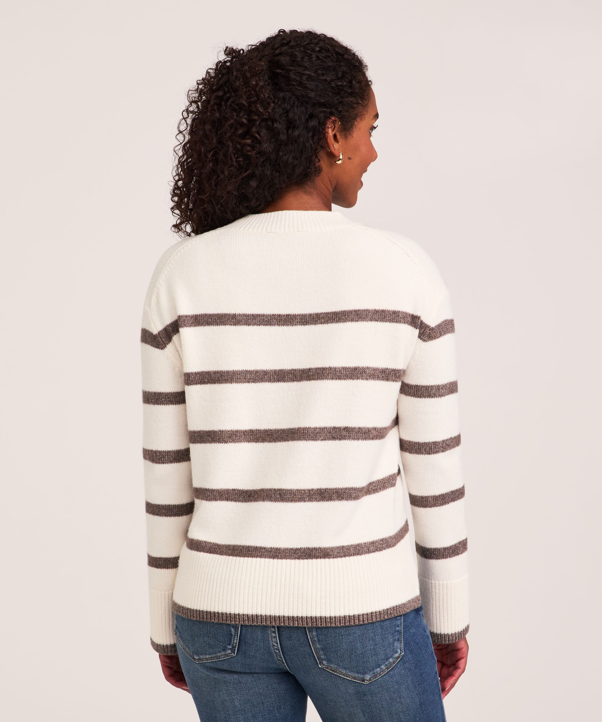 Denver Hayes Women's Soft Cozy Mockneck Boxy Stripe Pullover Sweater