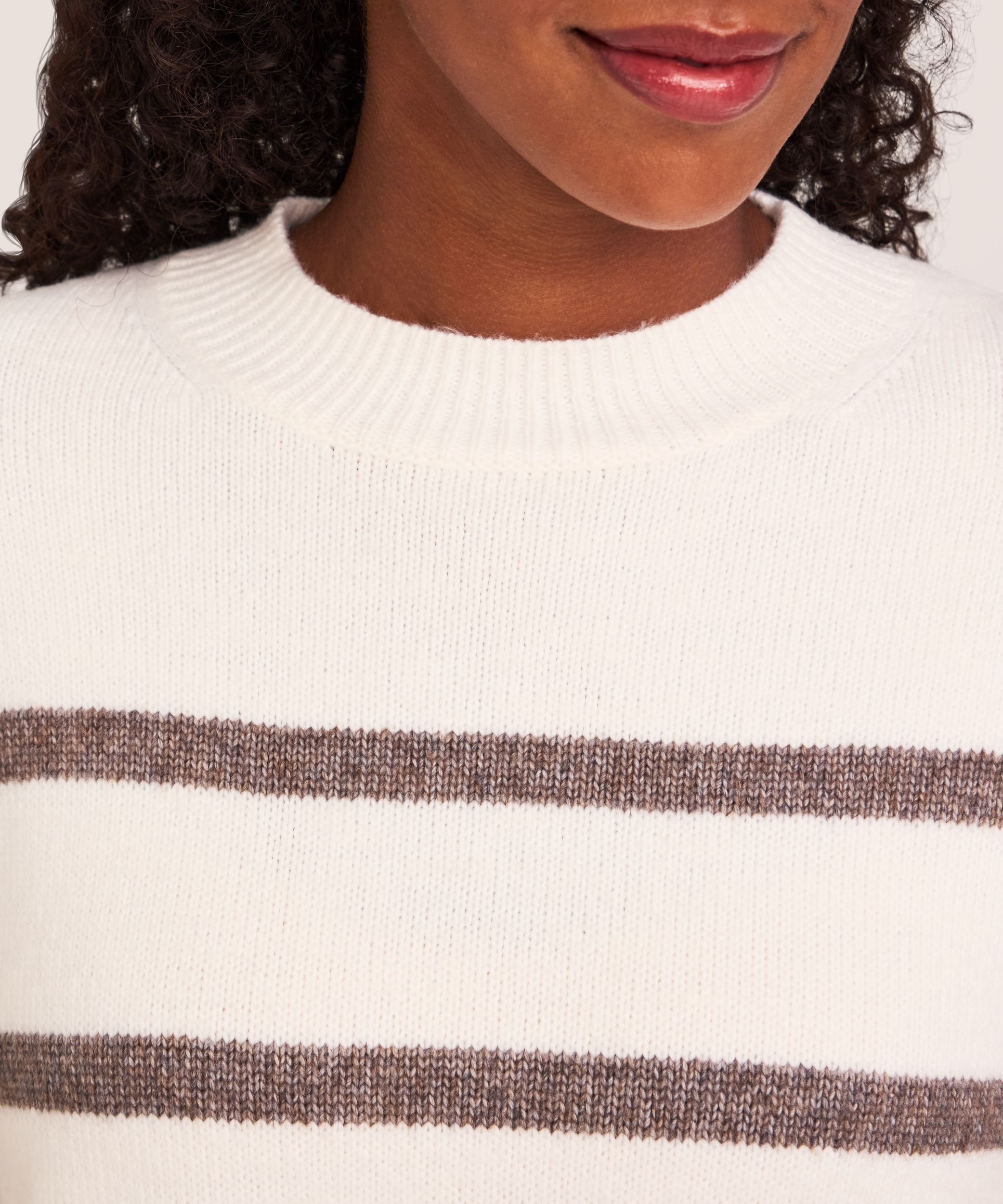 Denver Hayes Women's Soft Cozy Mockneck Boxy Stripe Pullover Sweater