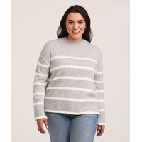 Denver Hayes Women's Soft Cozy Mockneck Boxy Stripe Pullover Sweater
