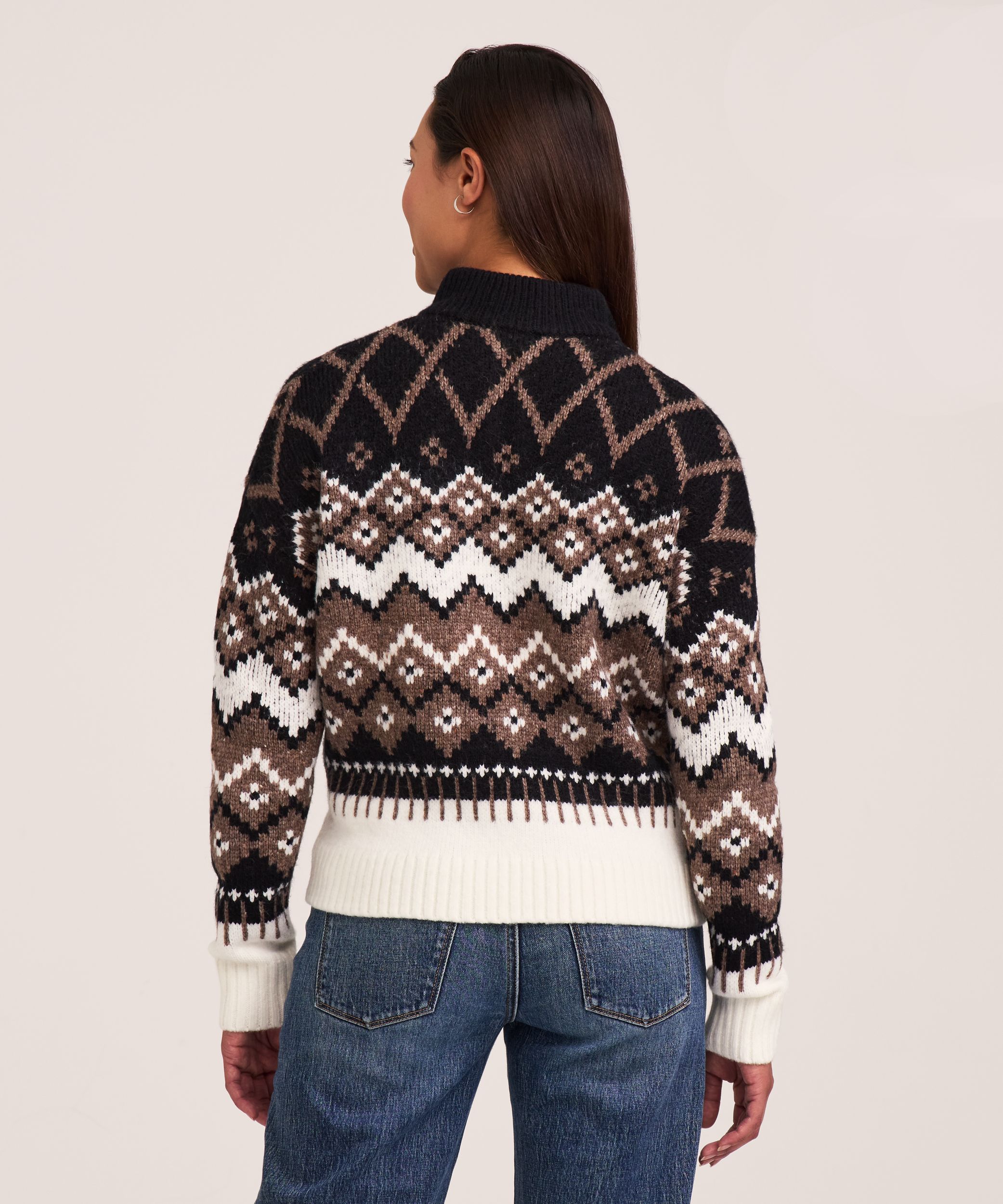 Chandail à motif jacquard, à glissière 1/4 et à col cheminée pour femmes, Heritage, WindRiver Back_Flat