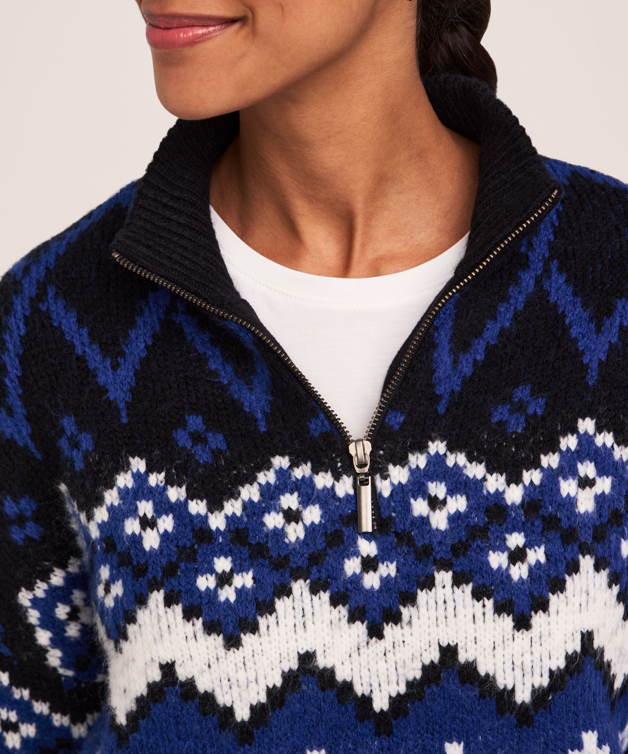 WindRiver Women's Heritage Mock Neck 1/4 Zip Jacquard Pullover Sweater