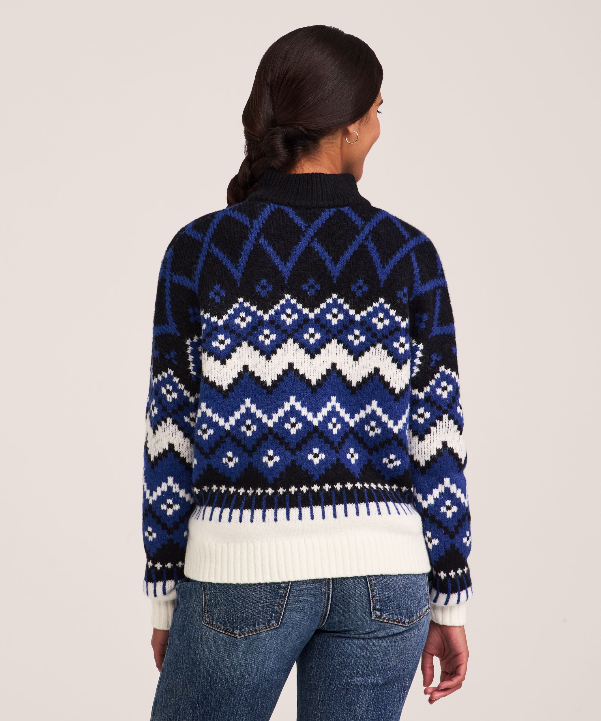 WindRiver Women's Heritage Mock Neck 1/4 Zip Jacquard Pullover Sweater