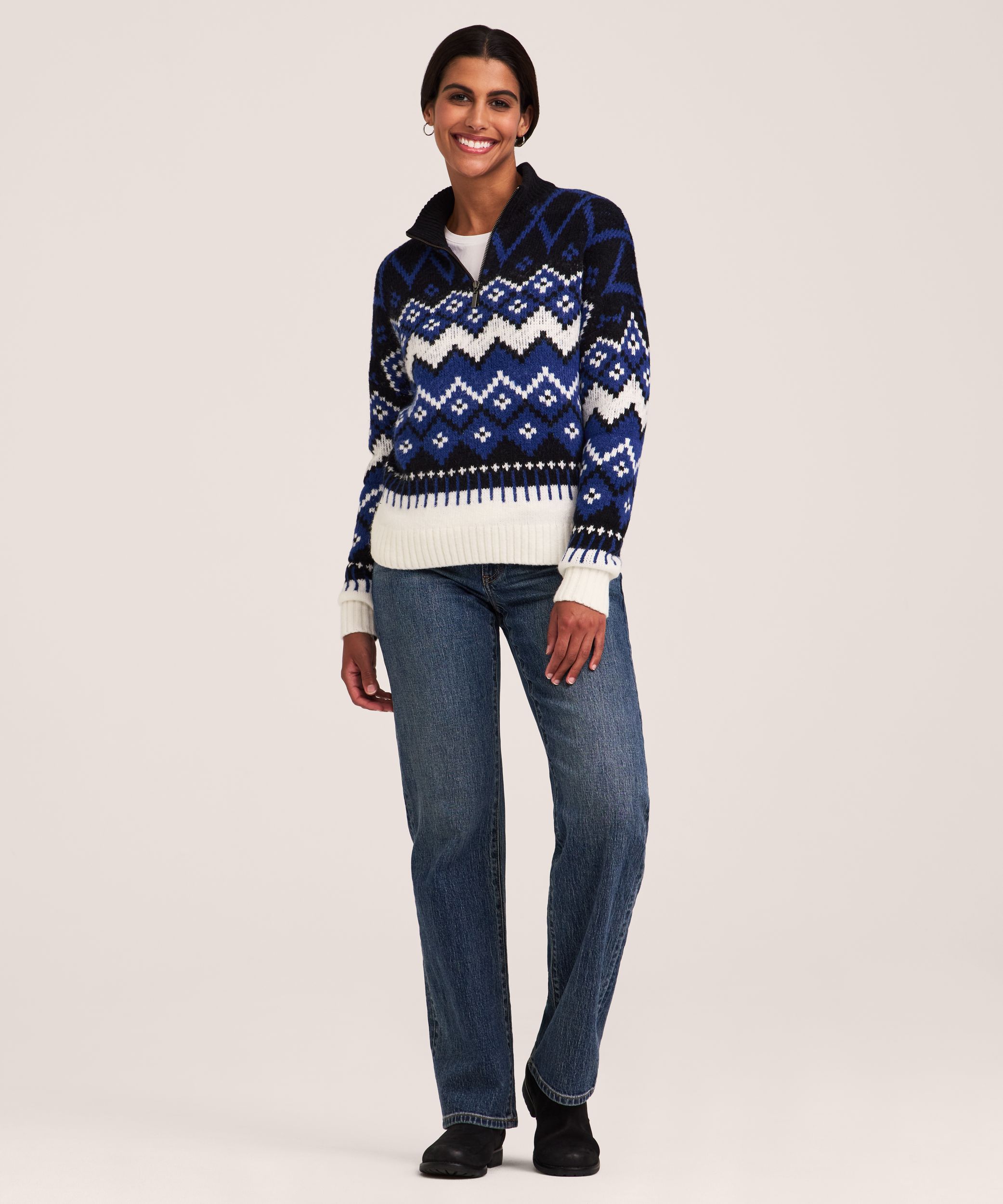 WindRiver Women's Heritage Mock Neck 1/4 Zip Jacquard Pullover Sweater