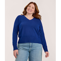 Chandail en coton de tous les jours à encolure en V pour femmes, Denver Hayes Front_Flat