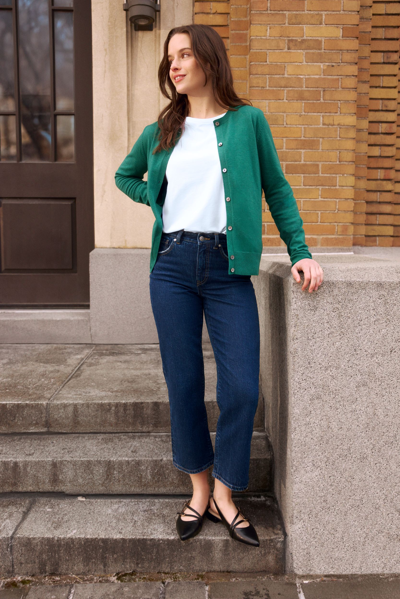 Cardigan à boutons court en coton de tous les jours pour femmes, Denver Hayes