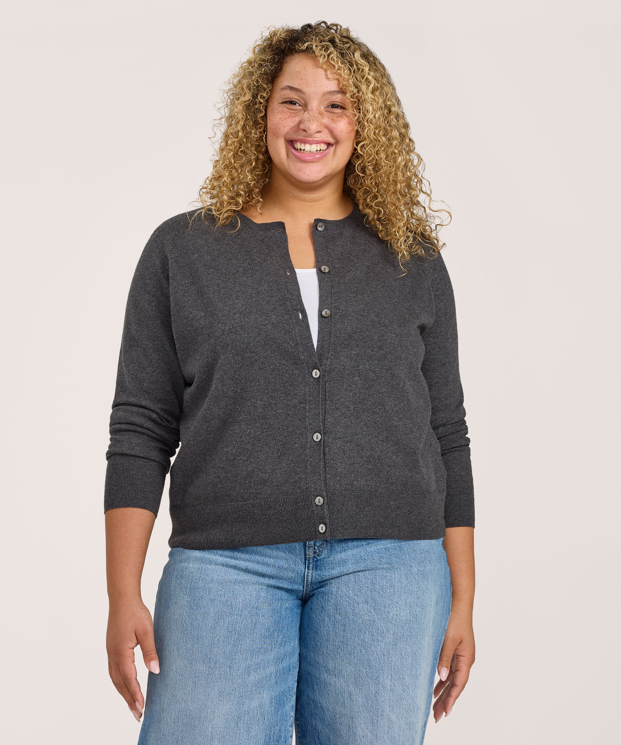 Cardigan à boutons court en coton de tous les jours pour femmes, Denver Hayes