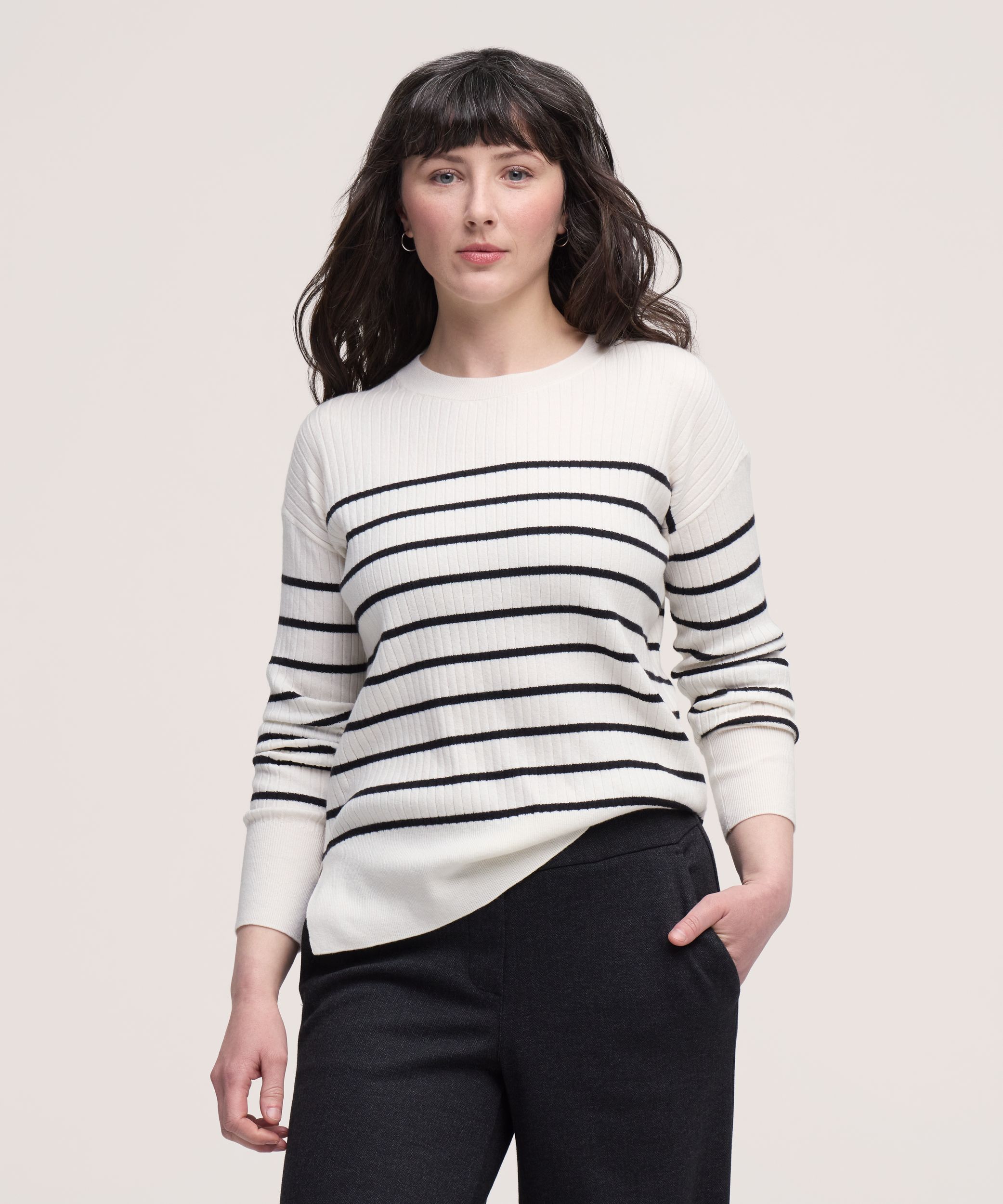 Denver Hayes Women's Everyday V-Neck Cotton Drop-Stitch Sweater