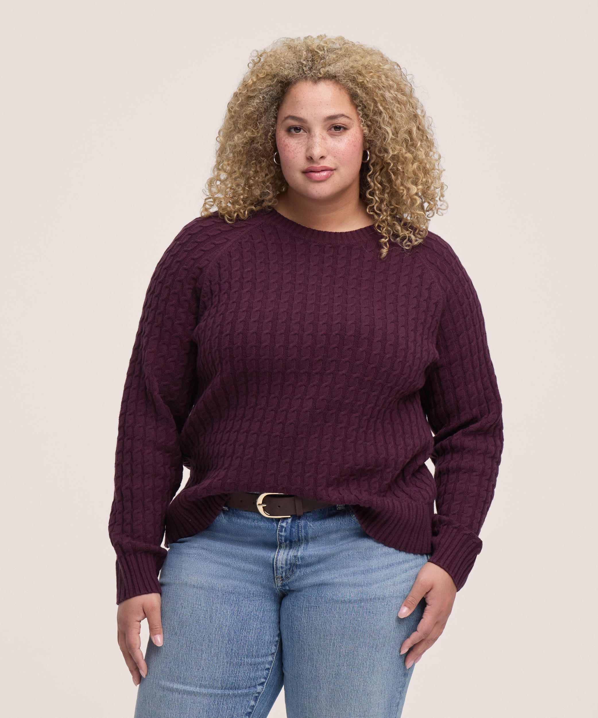 Denver Hayes Women's Long Sleeve Micro Cable Crewneck Sweater