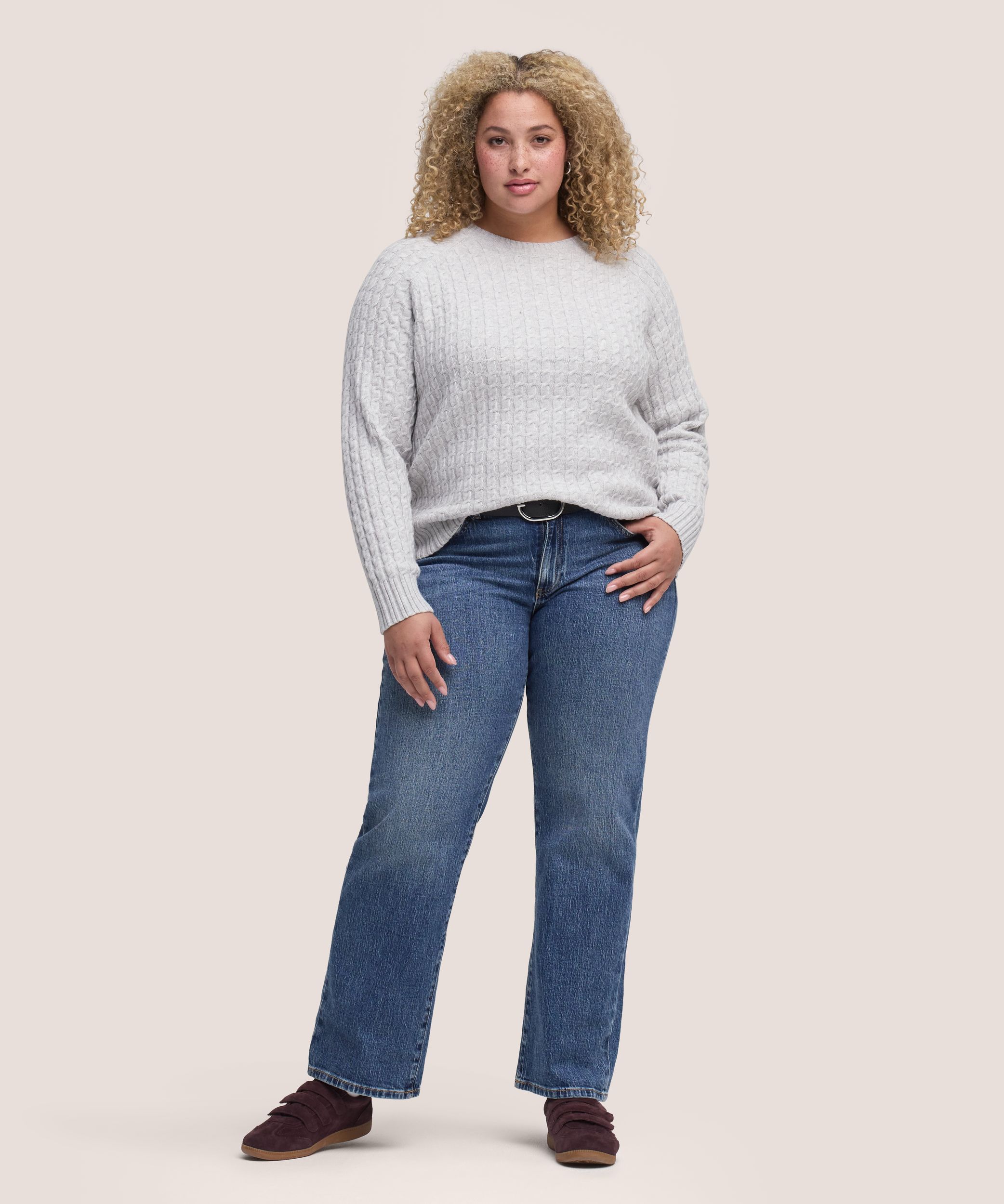 Denver Hayes Women's Long Sleeve Micro Cable Crewneck Sweater