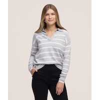 Denver Hayes Women's Long Sleeve Johnny Collar Stripe Sweater Front_Flat